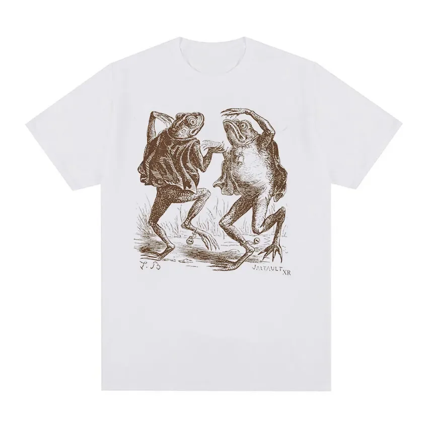 Men's printed T-shirt 100% cotton, simple and fun frog dancing pattern, retro street style T-shirt