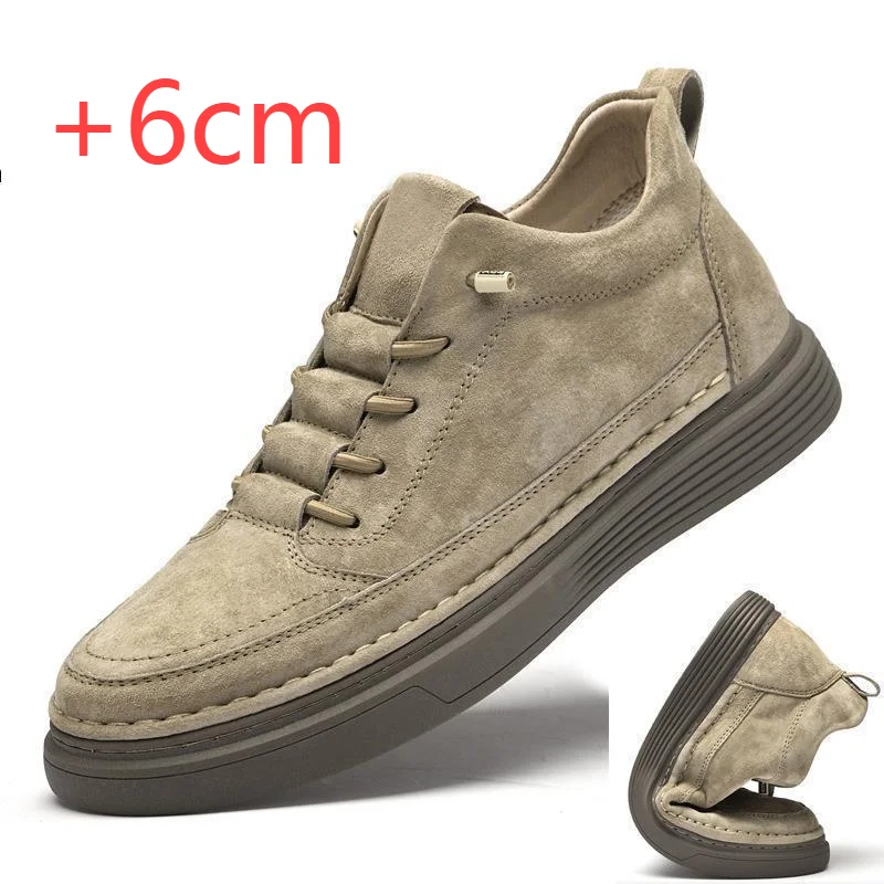 

Men's Sneakers Elevator Shoes Men Height Increasing 6cm Sports Shoes Plus Size 37-47 Leisure Genuine Leather Shoes Man Footwear