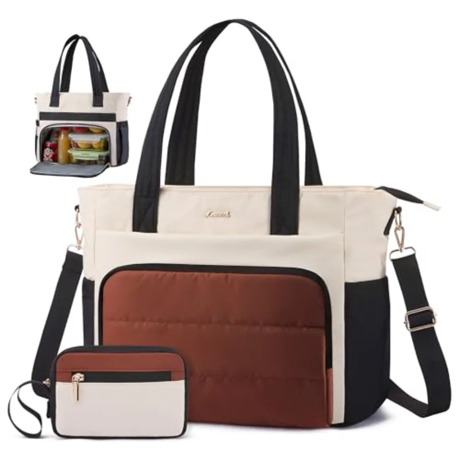 

LOVEVOOK Tote Bag for Women 15.6 Inch Puffer Laptop Work Tote with Cup Holder Quilted Nurse Bag for Travel Gym Daily Use