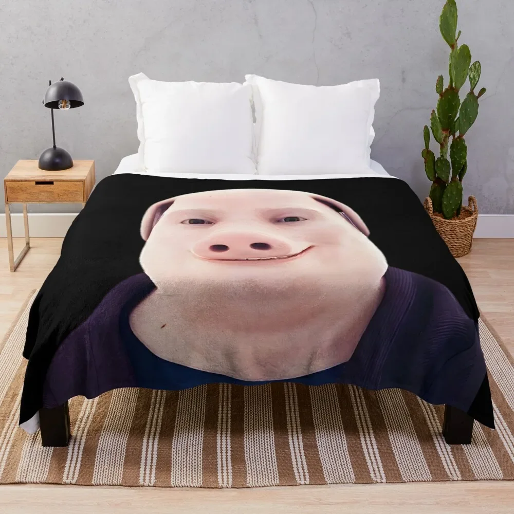 

John Pork Smiling Throw Blanket Cute Plaid Plush Giant Sofa Multi-Purpose Blankets