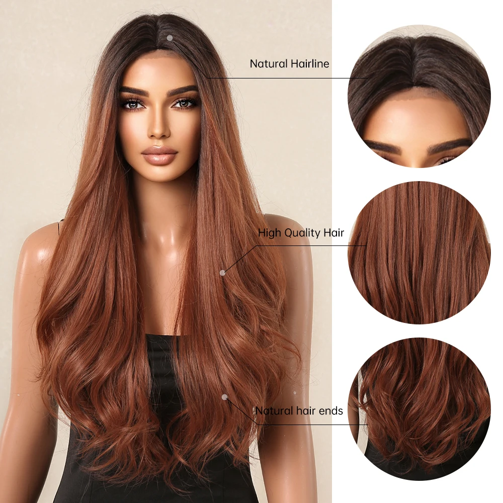 DWY-Perruque synthétique longue ondulée pour femme, perruques de cheveux bouclés, rouge, marron, noir, ligne de cheveux ombrée, cosplay 03, fête, degré de chaleur