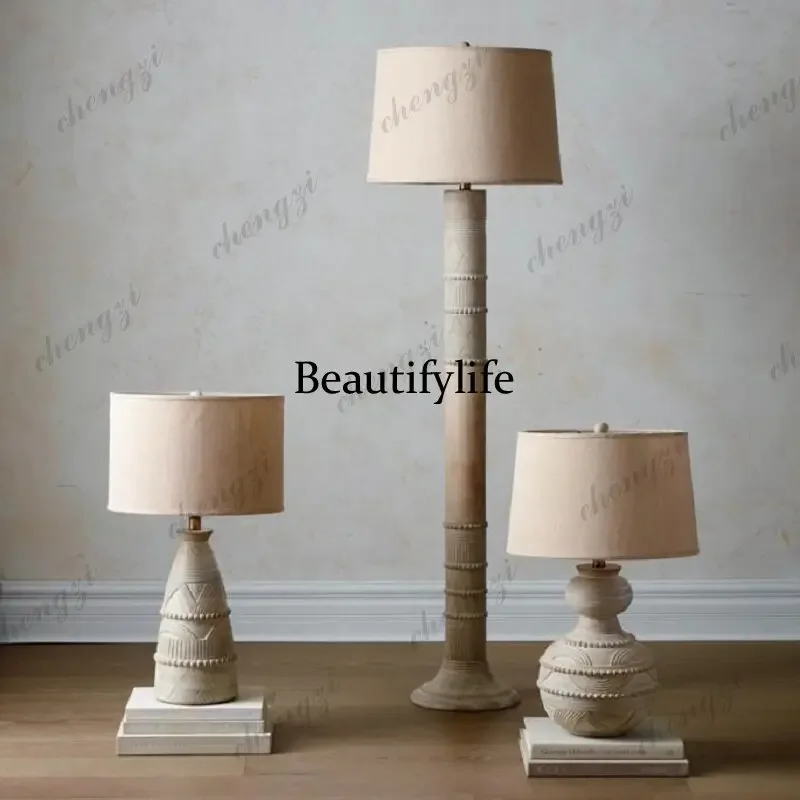 M138 American country retro woodwork traditional hand-carved living room sofa study bedroom decorative floor lamp