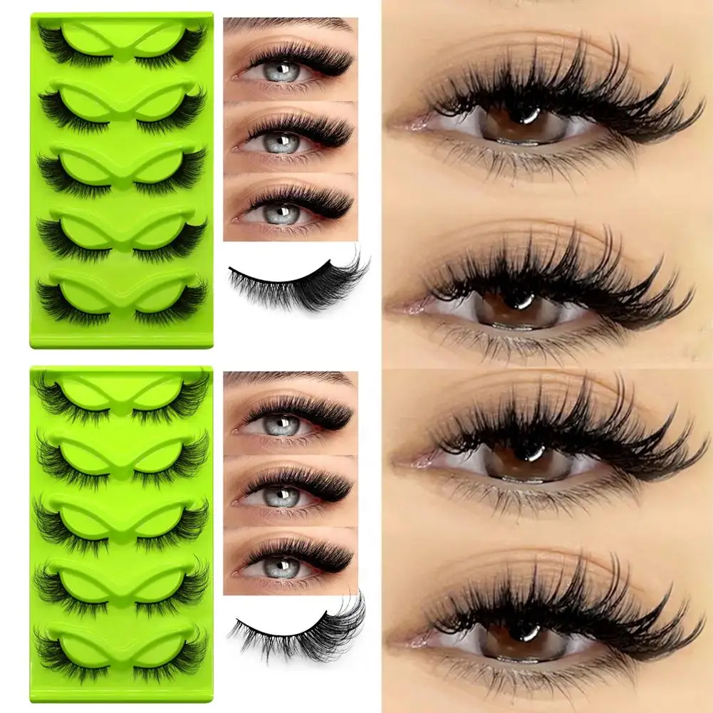 5 Pairs Natuurlijke Look Lange Pluizige Kat Wimpers Nep Wimper Piekerige Nertsen Wimpers Strip Wimpers Cat Eye Wimpers