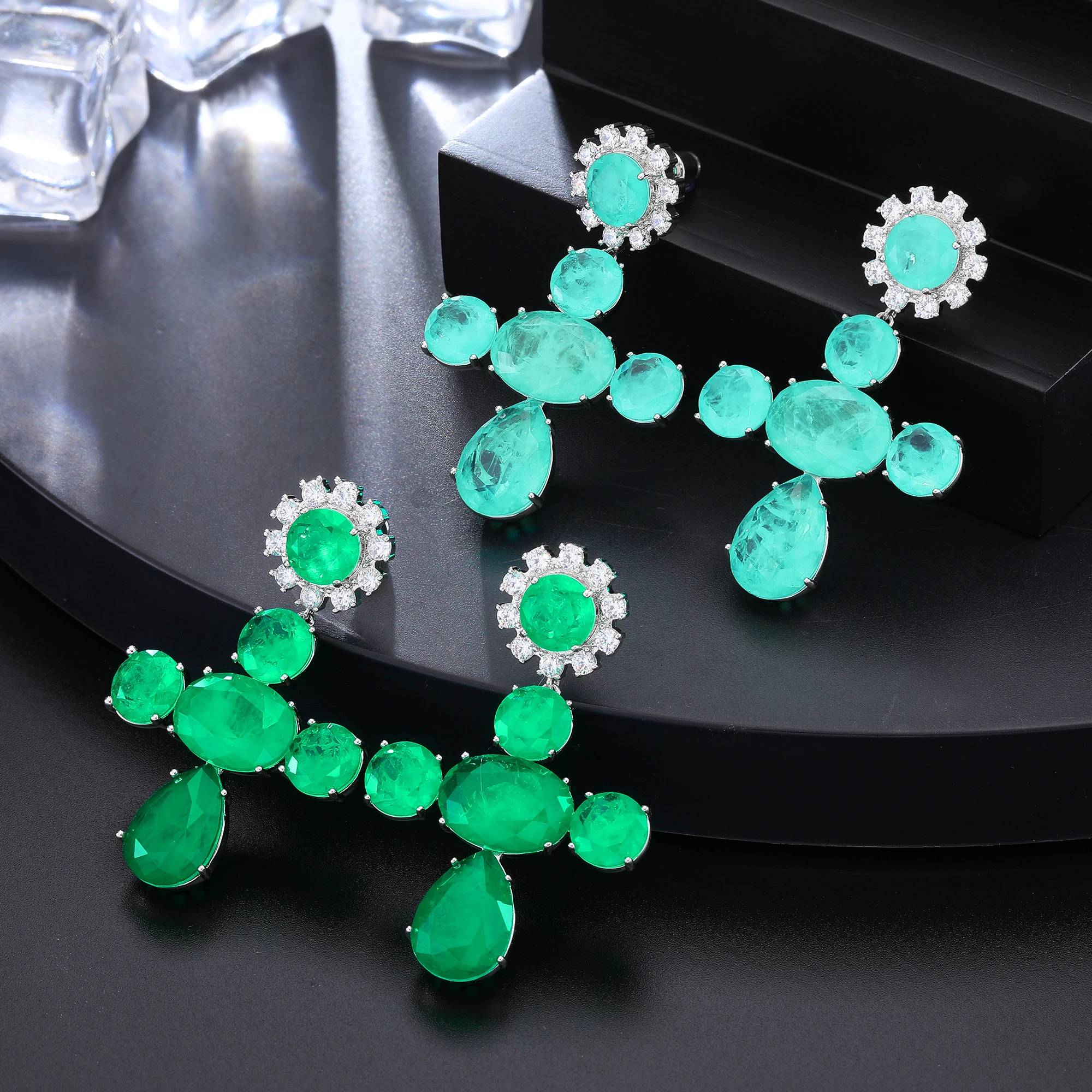 

Cross Shaped Combination Earrings Fusion Stone White Gold Plated For Women's Jewelry