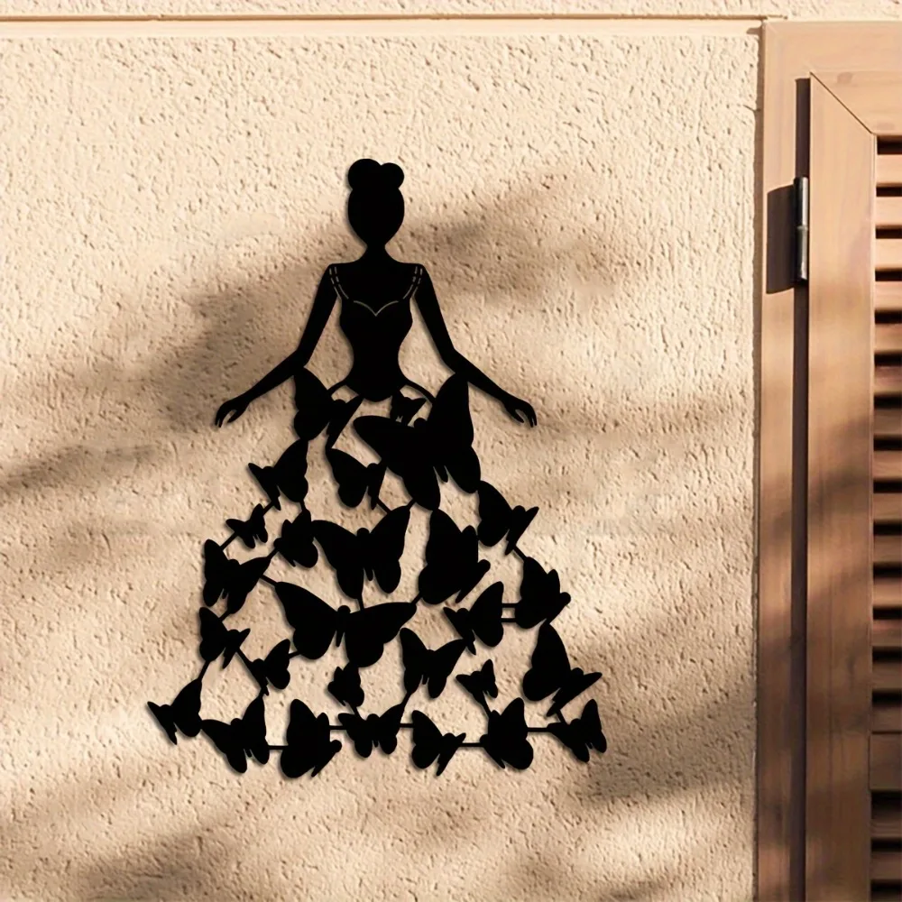 Romantic Floral Butterfly Metal Wall Art Elegant Home Wedding Decor Ornament for Courtyard Balcony New Home Gift