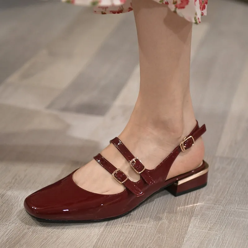 2023 New Women Low Heel Sandals Shoes Square Toe Retro Mary Janes Pumps Casual Spring Autumn Lady Weekly Shoes Size 35-40