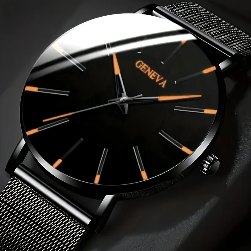 1Pc New Men's Large‑Dial Quartz Watch, Ideal Fashion Gift For Christmas, Halloween And Birthdays.