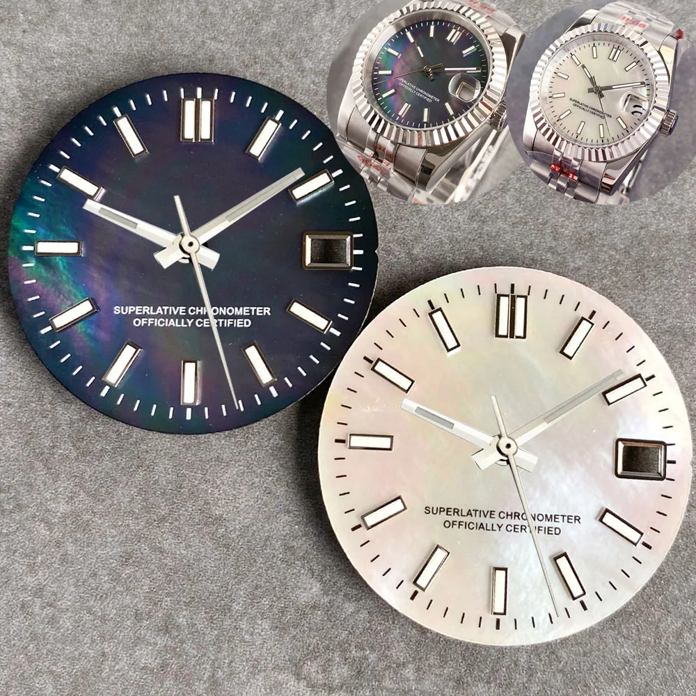 29mm MOP Mother of Pearl Dial High Quality for SEIK0 NH35 NH36A/4R35/NR36 Movt Green Luminous Watch Accessories