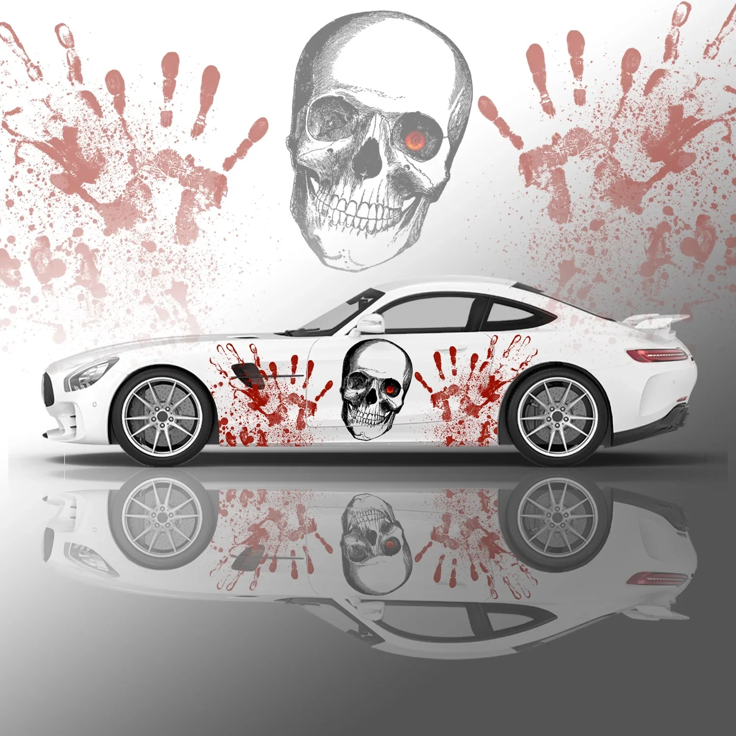 

Skull Head Blood Handprint Car Side Sticker Vinyl Self-adhesive Paper Motorsport Paint Decal Suitable for Truck Suv Decoration