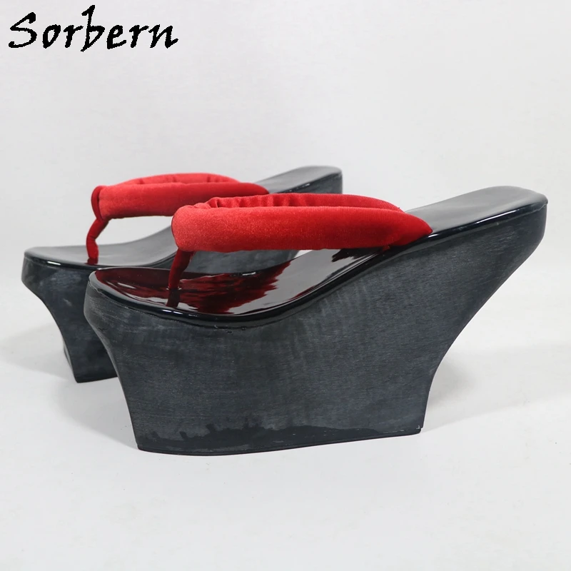 Sorbern Red Soft Flip Flop Women Slippers Wedge High Heel Platform Summer Style Shoes Custom Color