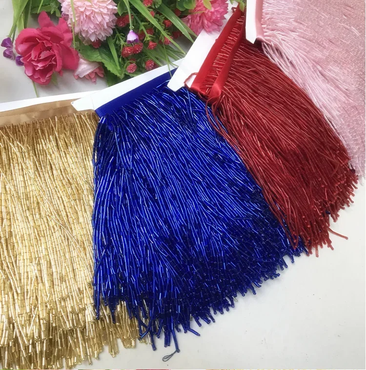 Shiny Glass Tube Beaded Fringe Tassel Trim Ribbon Stage Latin Dress Trim Lace Ribbon Decor for Clothing Sewing Diy Accessories