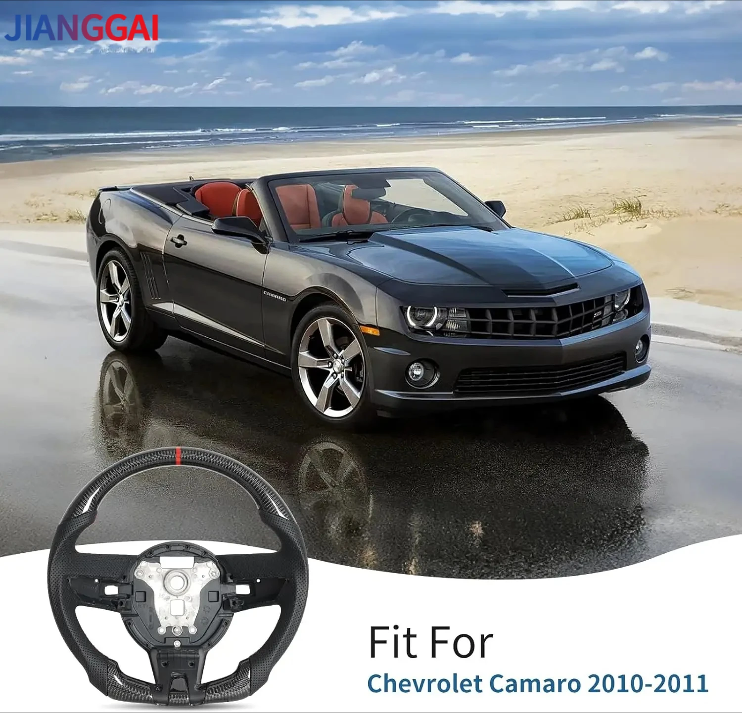 Real Carbon Fiber Racing Steering Wheel Red Stitching With Paddle Holes Fit For Chevy Camaro 2010-2011 Car Accessories