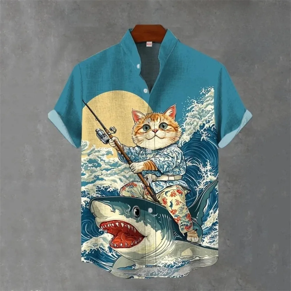 

Japanese Animal Graphic Men's Shirt Summer Casual Short Sleeve Tops Hawaiian Tiger Shirts Men Oversized Lapel Button Man size5XL