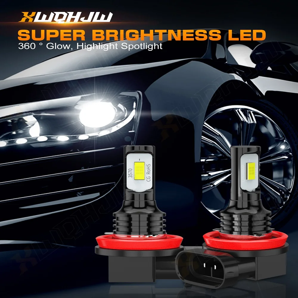 

XWQHJW 2PCS Car lights H11 Super Bright LED Headlights High Low Beam Fog Light Bulb White 6000K Minisize Car accsesories