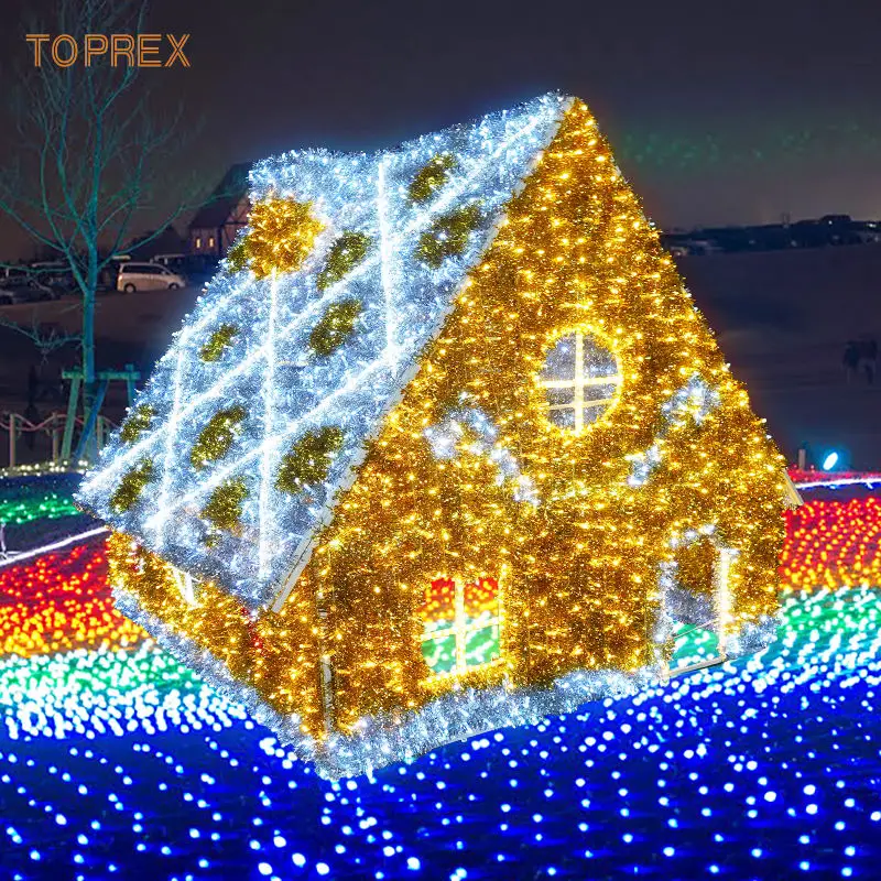 

Led 3D Large Gingerbread House Commercial Christmas Ornament Giant santa grotto led motif lights for Holiday Decoration