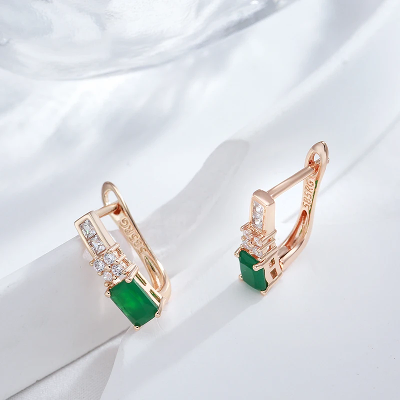 Kinel Hot 585 Rose Gold Color Bride Wedding Earring Fashion Green Natural Zircon Drop Earring Daily Fine Vintage  Jewelry