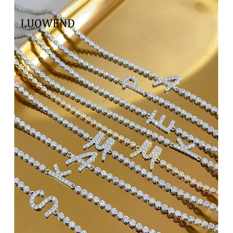 LUOWEND, pulsera de oro blanco/amarillo/rosa de 18K 100% para mujer, pulsera de lujo con forma de letra, pulsera de diamantes naturales reales de 1,10 quilates, joyería fina