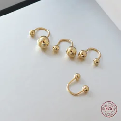 925 Sterling Silver U Shape Round Ball Stud Earrings for Girl Charm Curved Hook Ear Bone Nail New Earring Female Fashion Jewelry