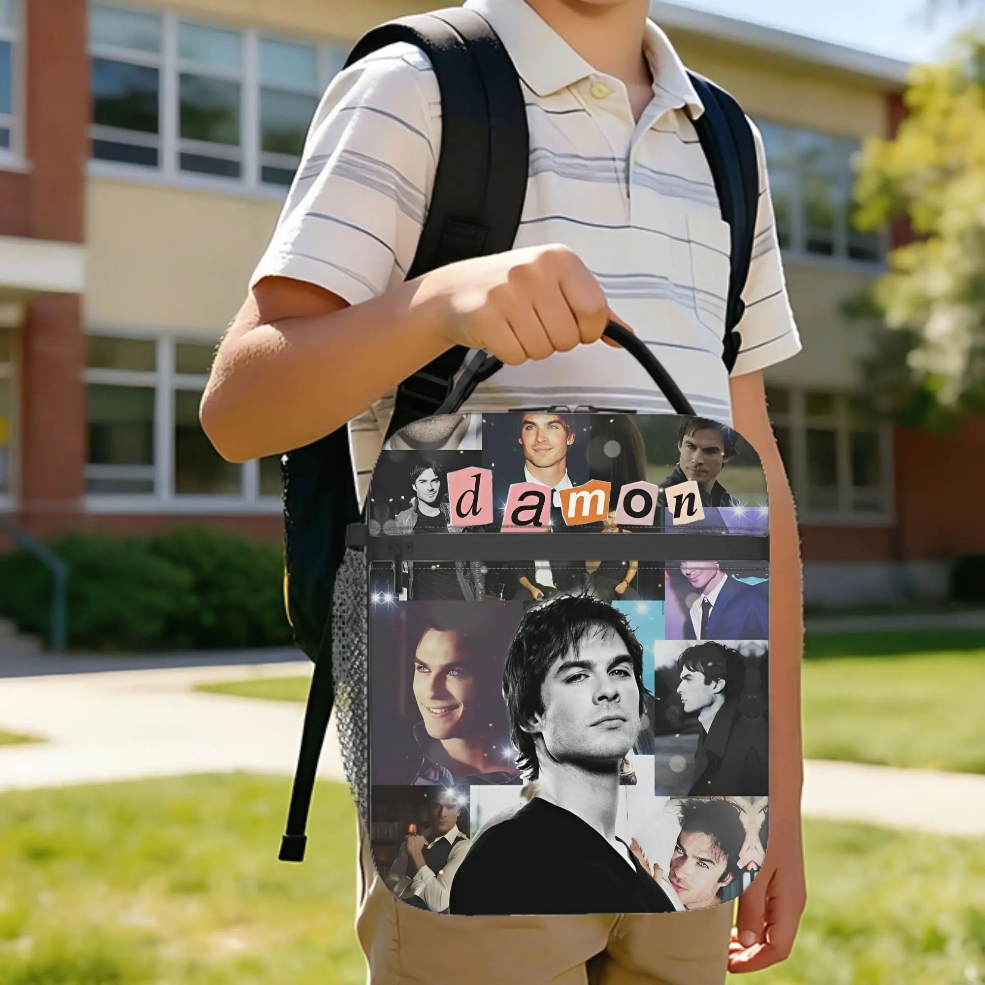 Damon Salvatore Insulated Lunch Bag Thermal Bag Reusable,Meal Container The Vampire Diaries Portable Lunch Box Tote Food Handbag