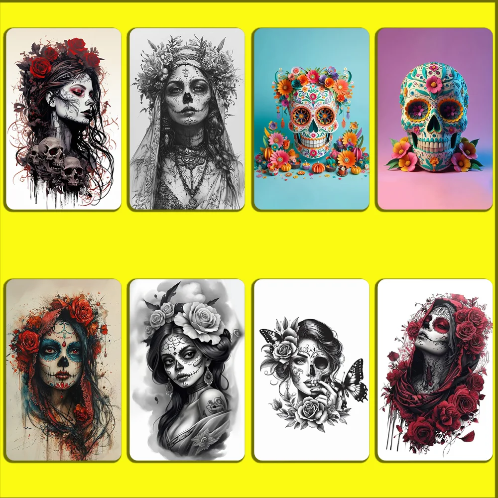 

Catrina Skull Day of the Dead Stickers For Debit Bank Credit Cards Metro Bus Pass Sticker Decoration Cover 4PCS Card Skin