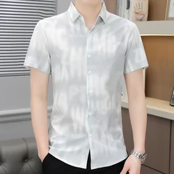 Short Sleeve Letter Printing Gradient Button Cardigan Men's Clothing Summer Shirt Formal Casual Turn-down Collar Trendy Tops