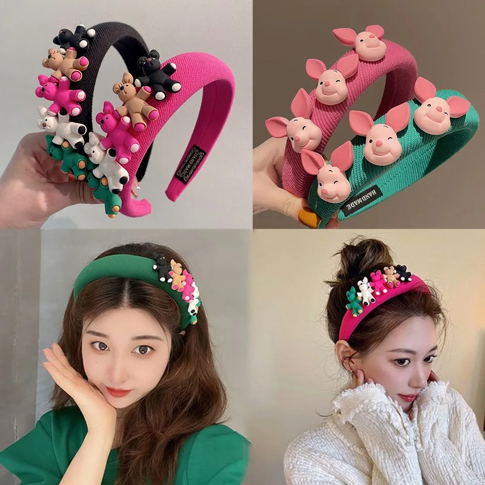 Cartoon Sponge Headbands for Washing Face Hair Accessories Rabbit Headband No-slip Twist Hair Hoop Headwear Little Pig Headband