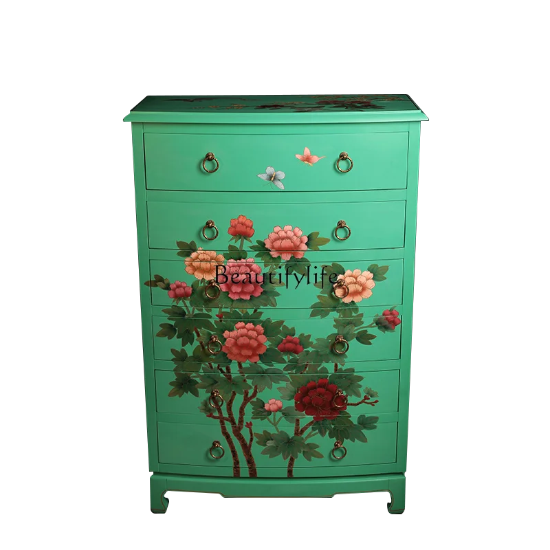 

New Chinese-style painted small fresh peony flower and bird chest storage
