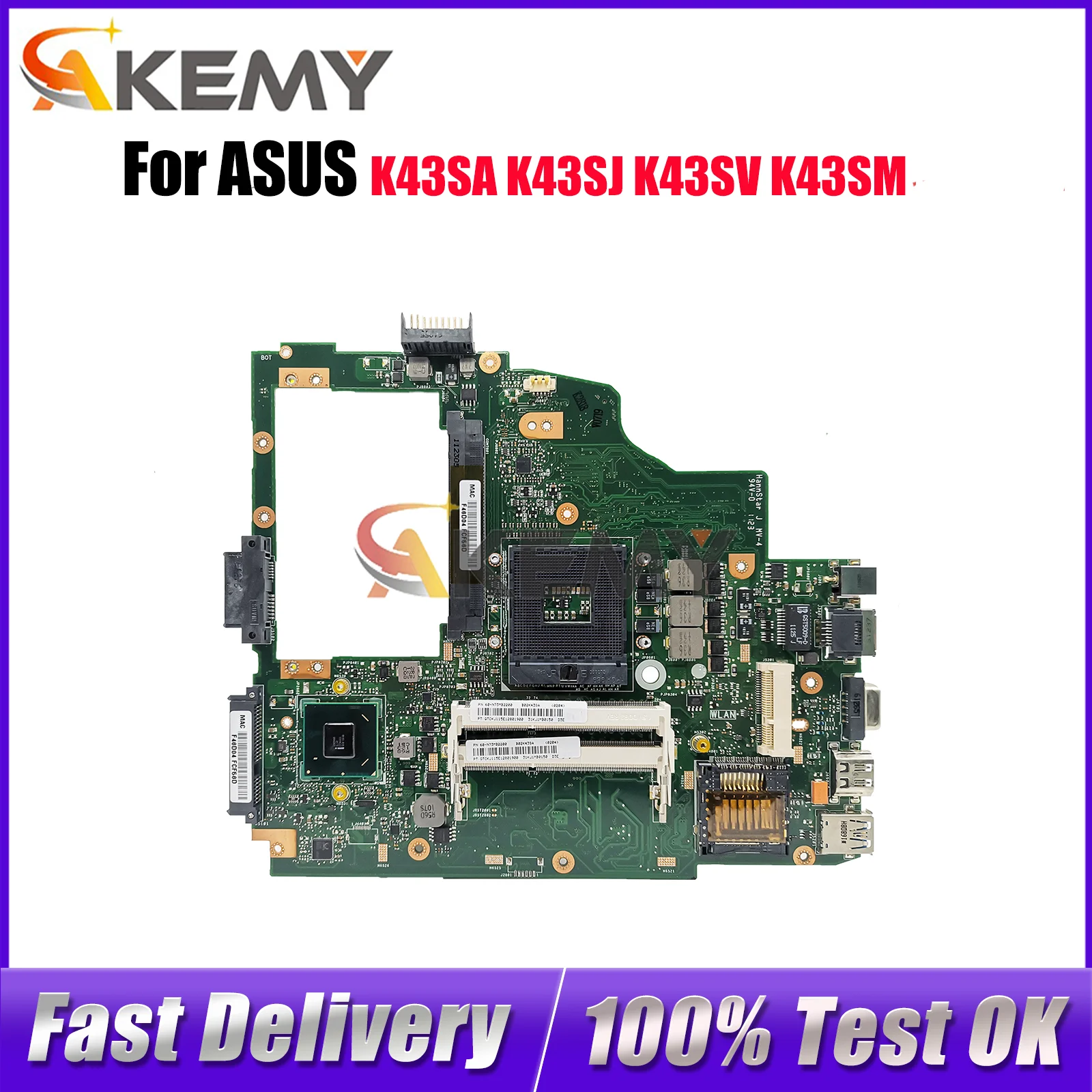 

K43SA Laptop Motherboard For ASUS K43S K43SM K43SV X43S K43SD K43SJ A43S Notebook Mainboard in stock 100% tests OK fast shipping