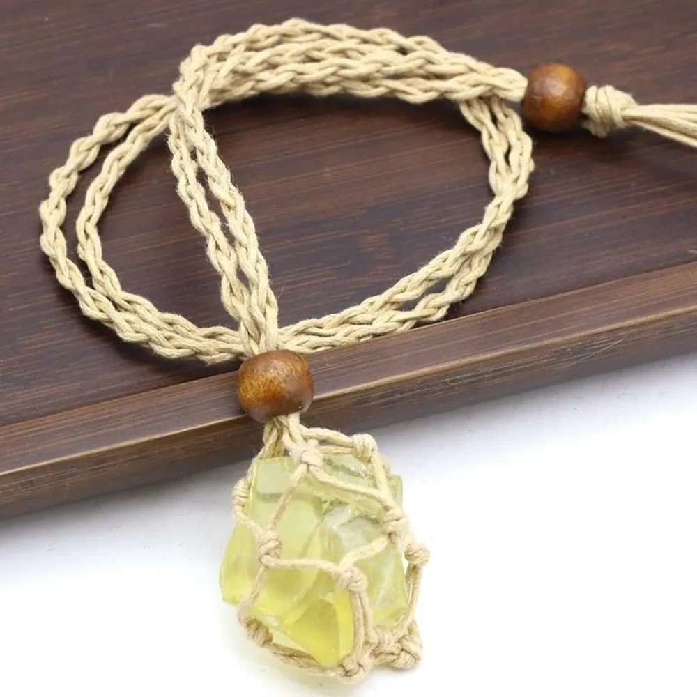 Handmade Healing Crystals Necklace Elegant Versatile Natural Stone Pendant Necklace Stackable Unique Rope Wrap Necklace