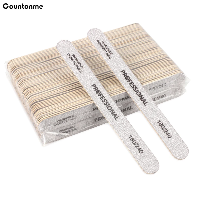 

100Pcs Professional Wooden Nail File Sandpaper 180/240 Straight Thick Stick Double Sided Grinding Polisher Files For Manicure