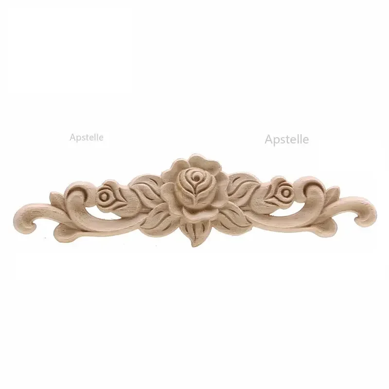 Long Rose Flower Exquisite Carving Natural Wood Appliques Furniture Wooden Mouldings Wmqe Vintage Unpainted Decoration Decal