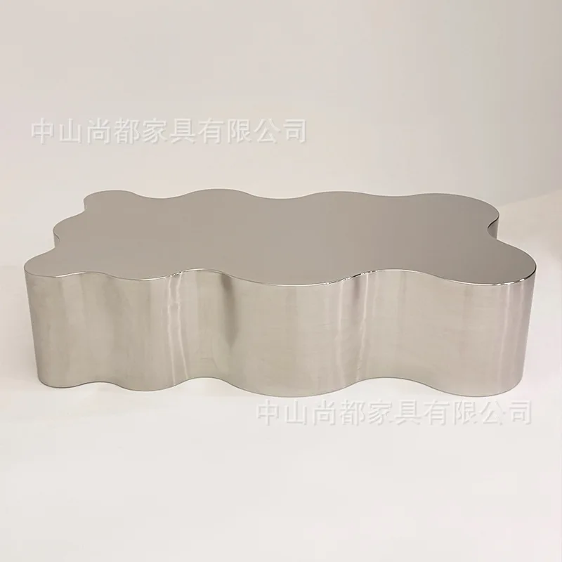 Italian light luxury design stainless steel mirror coffee table household creative living room coffee table cloud corrugated spe