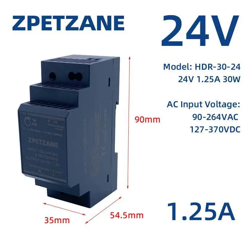 HDR-30 stopniowy zasilacz do przełączania szyny DIN 12V 24V szczupły sterownik LED 30W półmostkowy transformator mocy