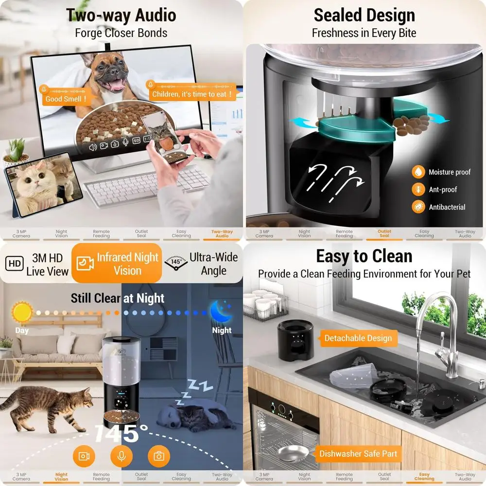 

5G WiFi Pet Feeder with 3MP Camera, Night Vision, 5L Auto Dispenser, Timed Feeding, 21 Cups, Easy Clean