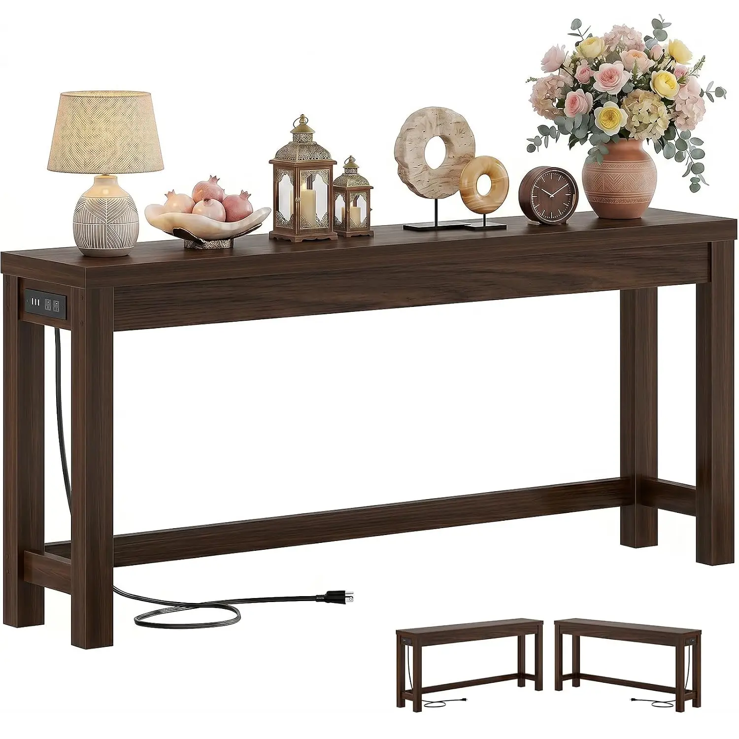 47" Console Table with 2 AC Outlets & 3 USB Ports, Black Walnut, Customized
