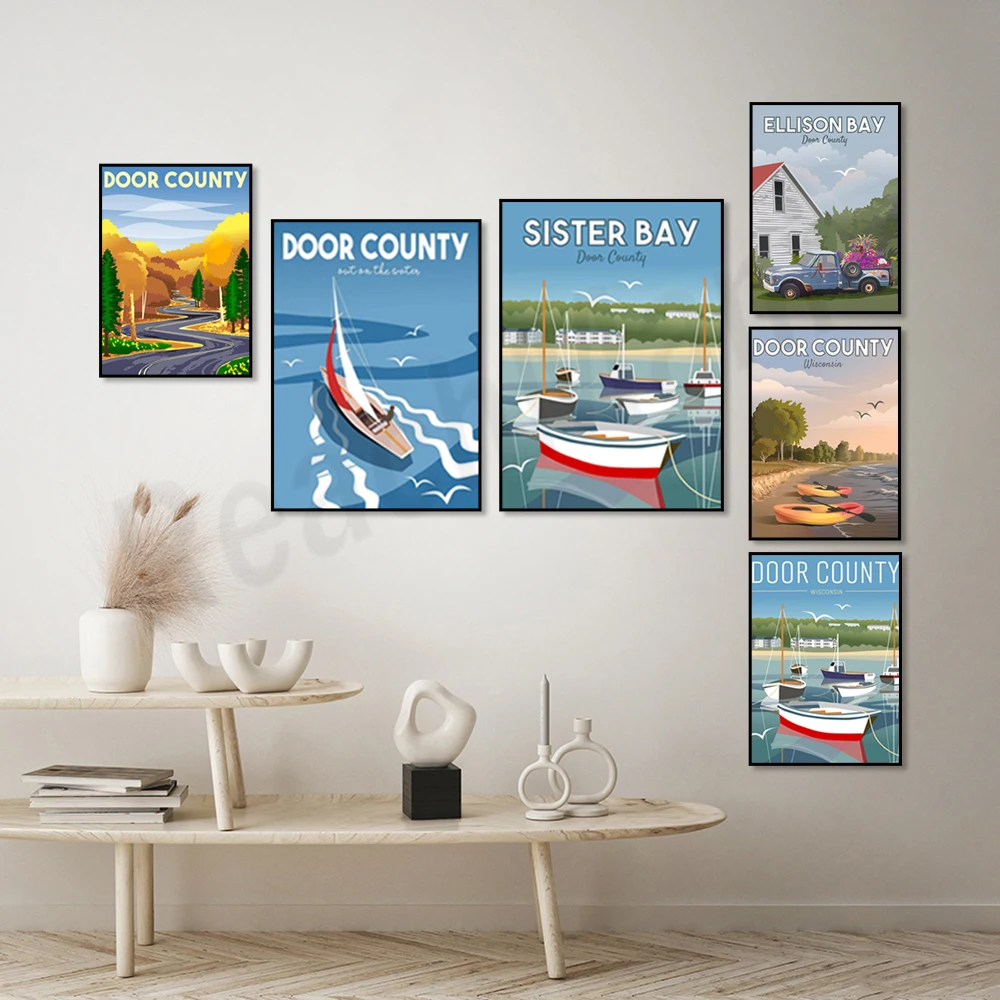 ملصق السفر للباب والنافذة ، جزيرة البحيرة ، خليج الأخت ، باب خور الأسماك والجزيرة ، خليج إليسون وجزيرة الجزيرة ، خليج الأخت