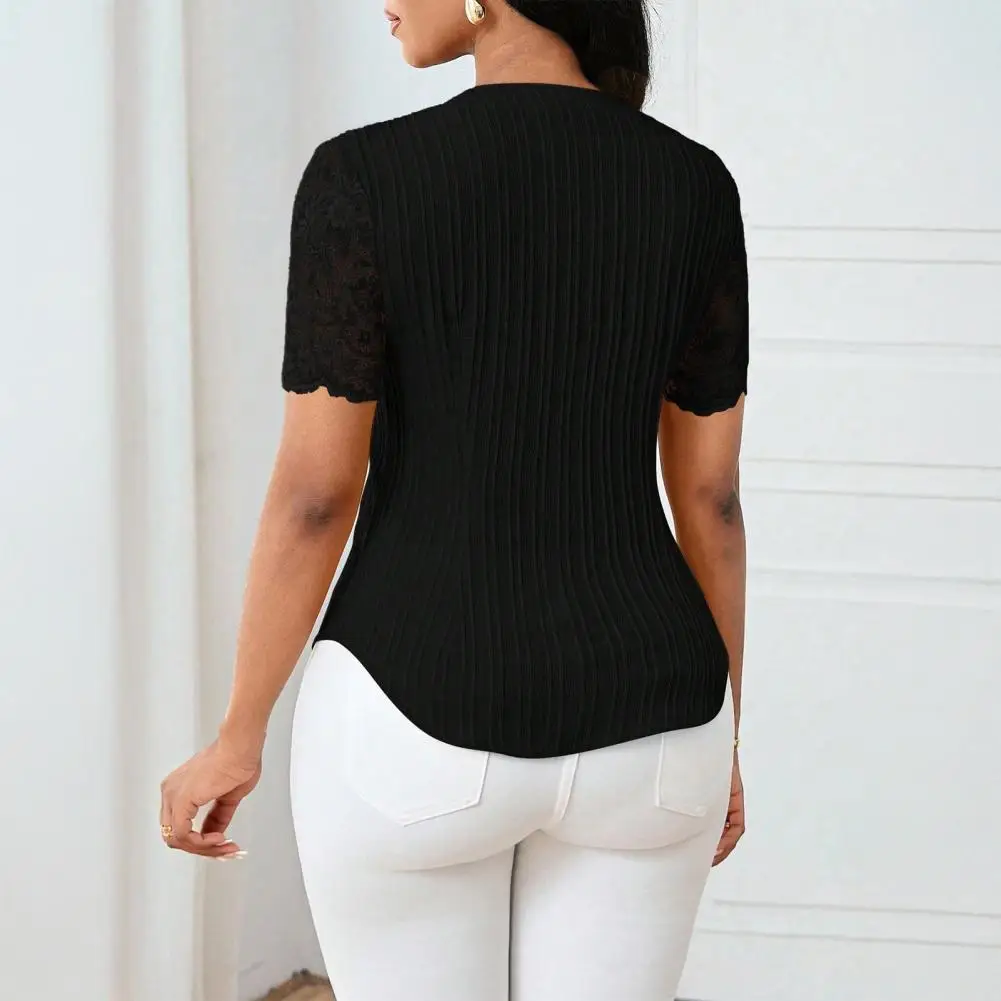 

Women Tops Women’s V-neck Lace Blouse Short Sleeve Hollow Splicing Top Slim Fit Shirt for Work Party Vacation Wear Soft