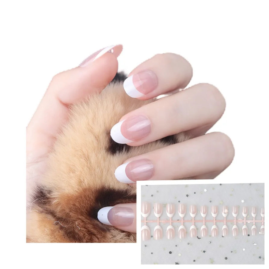 24Pcs/Strips Short Round French Press On Ballet Fake Nails Full Cover Artificial Nail Art Supplies Noszenie sztucznych paznokci wielokrotnego użytku