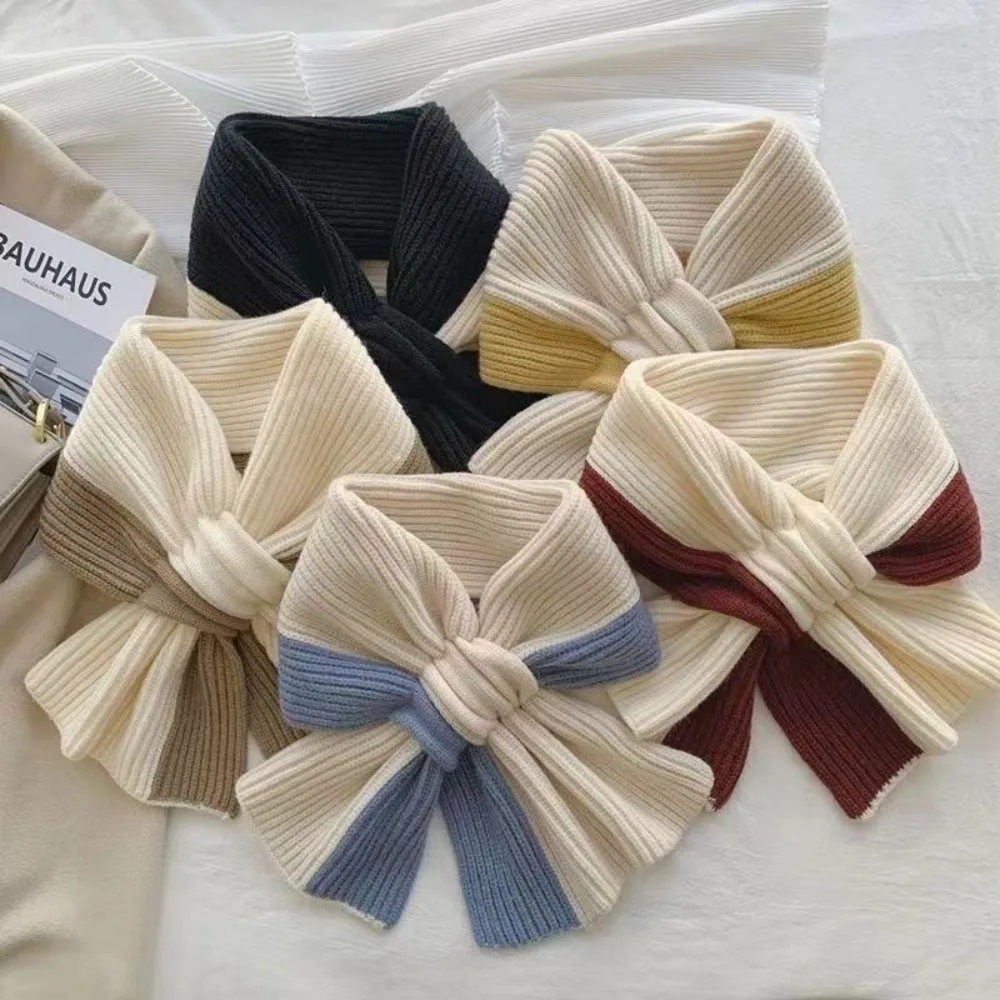 Syal Rajut Warna Campuran Elegan, Selendang Tebal, Penutup Leher Anti Angin, Penghangat Leher Musim Dingin