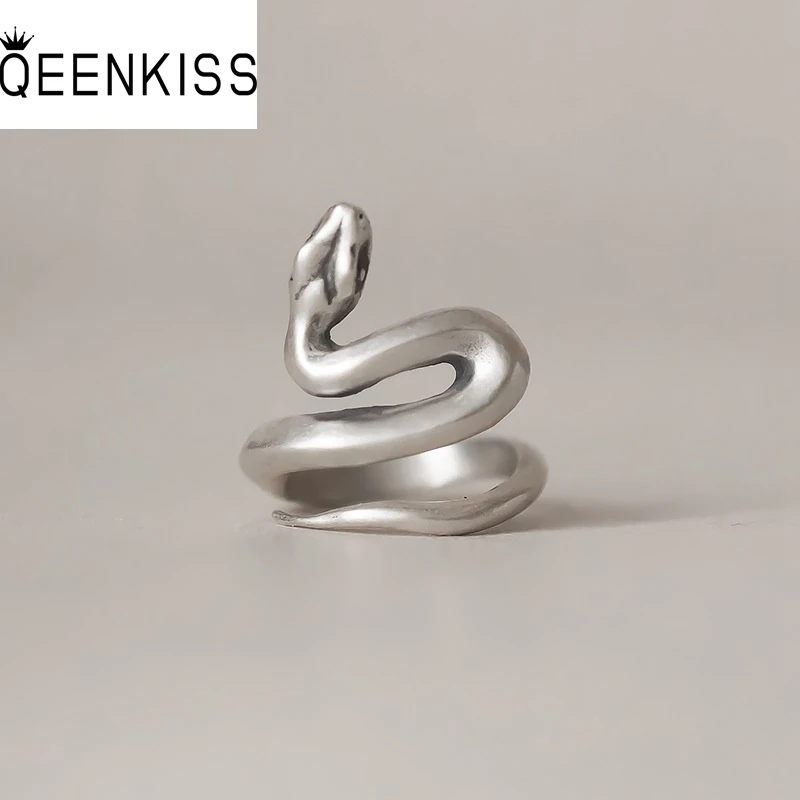 

QEENKISS 925 Sterling Silver Vintage Cool Snake Rings for Women Men Fine Jewelry Wholesale Birthday Wedding Party Gift RG6976