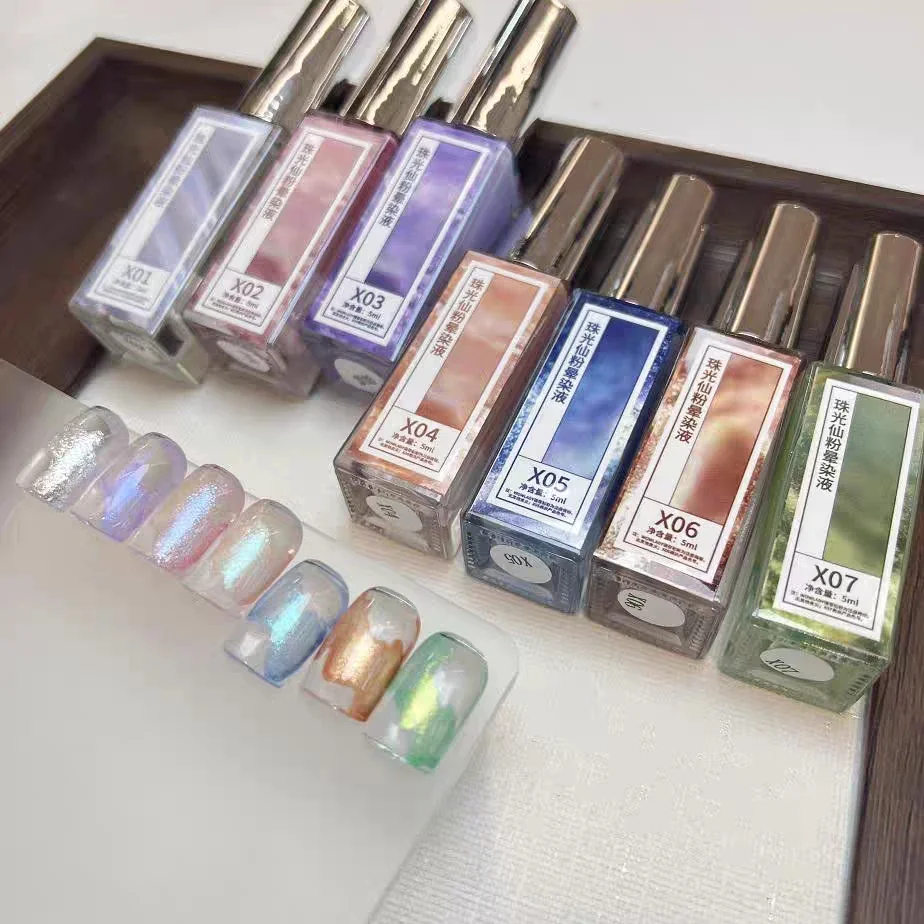 

7 шт., наборы лаков для ногтей с перламутровыми цветущими акварельными чернилами, 5 мл, градиентная жидкость для ногтей, замачиваемая красочная пузырьковая гель-лак