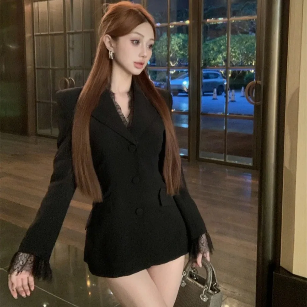 Spring Autumn 2026 Lace Spliced Jacket Suit Collar Outerwears Full Sleeve Clothes Woman Chaquetas De Mujer Elegant Moda Jackets