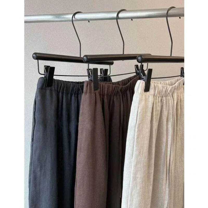 Waist Cotton Linen Women Wide Leg Pants Summer Thin Loose Casual Pants Korean Fashion Solid All-match Straight Trousers