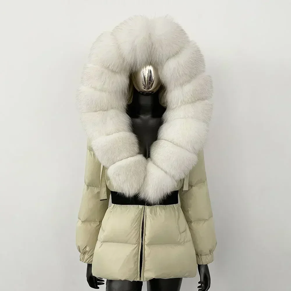 سترة منتفخة المرأة معطف فرو الثعلب الحقيقي سيدة 2024 موضة الشتاء مقنعين سميكة الدافئة الأبيض بطة أسفل معطف الإناث سترة مقاومة للماء #4