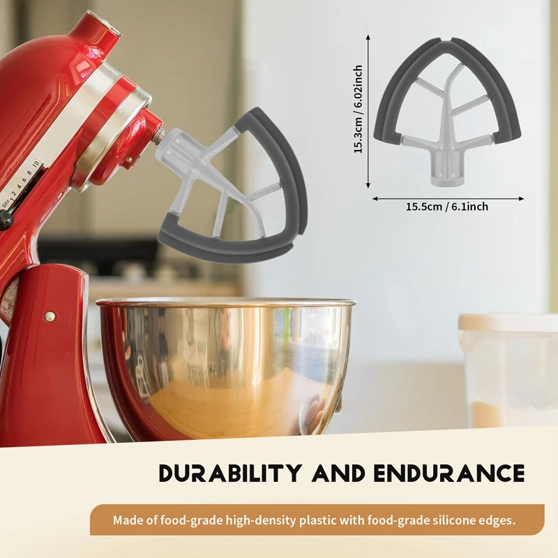 Flex-Edge Paddle Attachment for 4.5-5 QT Tilt-Head Stand Mixer Replacement Silicone Beater Bowl Scraper Blade-ROWI