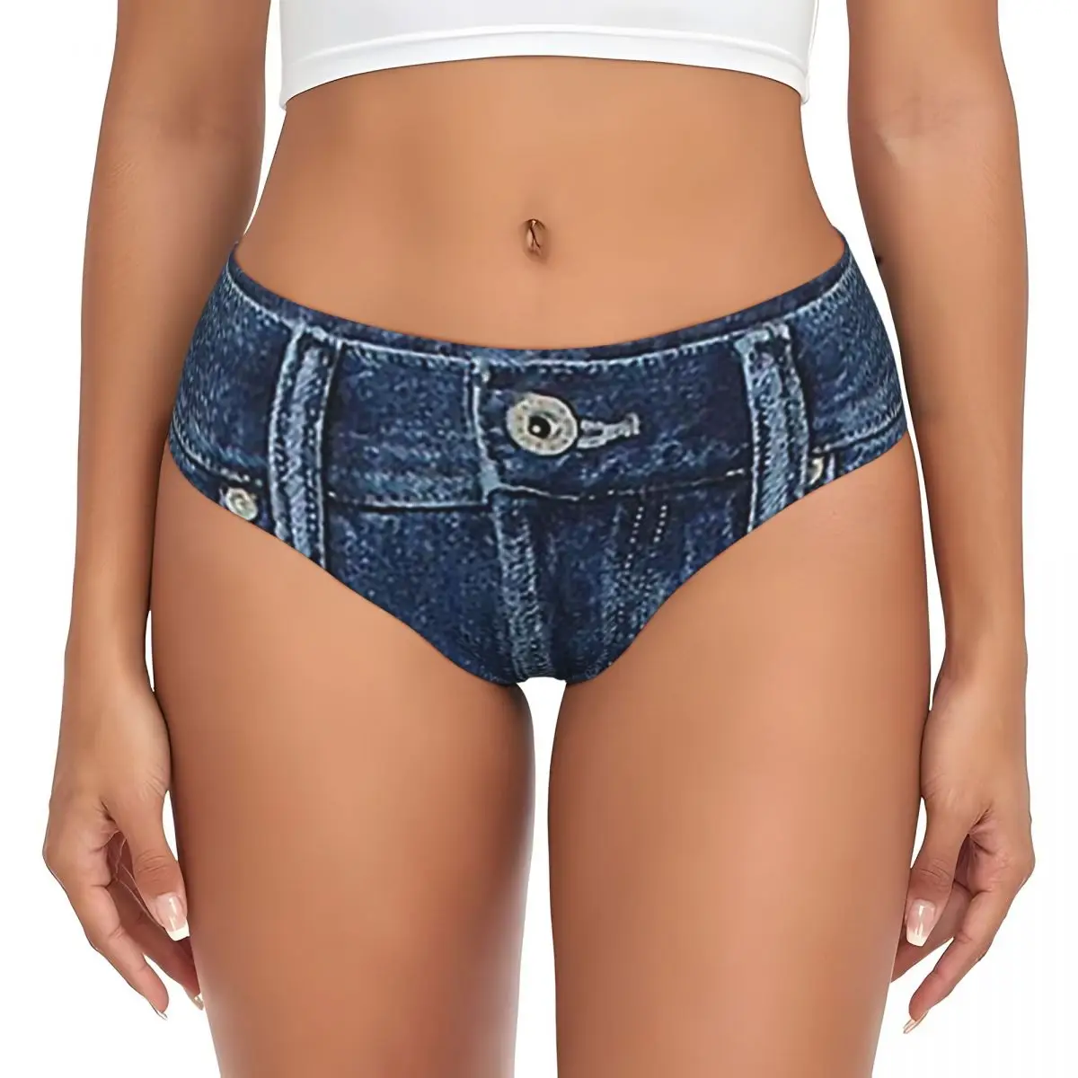 Custom Blue Denim Classic Jeans Texture Panties Briefs Women's Comfort Briefs Underwear Breathable Female Underpants
