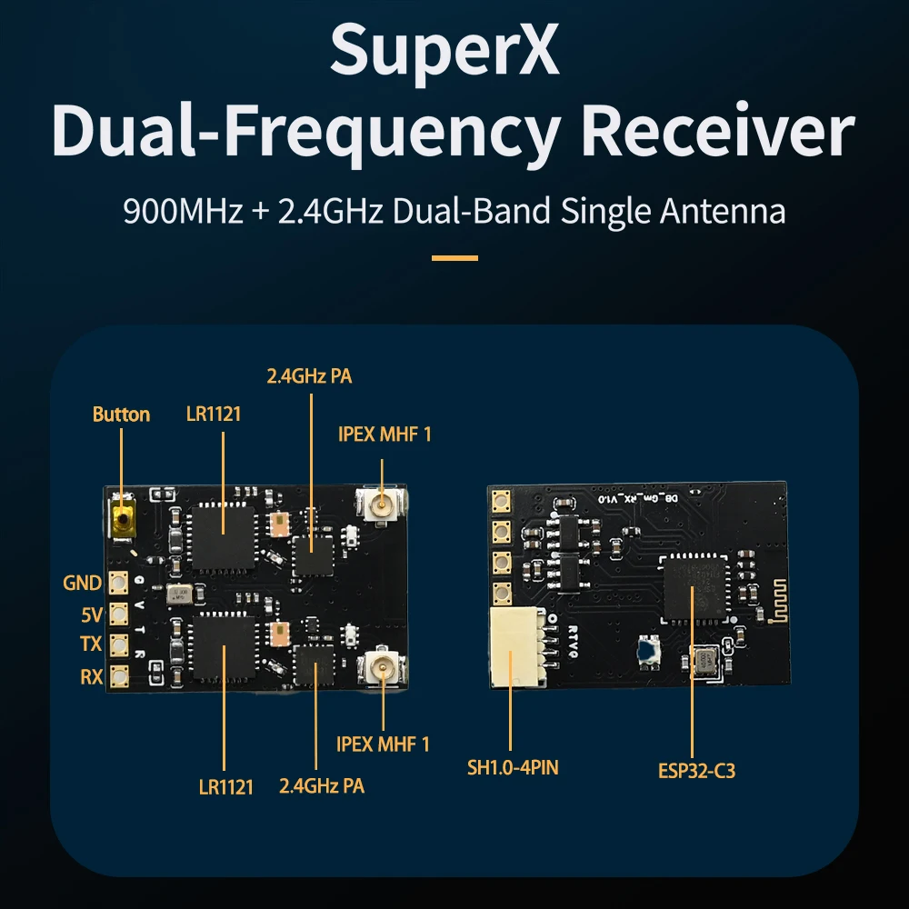 HPXGRC Super X Dual ELRS Ricevitore ELRS 2.4G + 915M Banda di frequenza Chip LR1121 integrato per RC FPV Racing Freestyle Drone