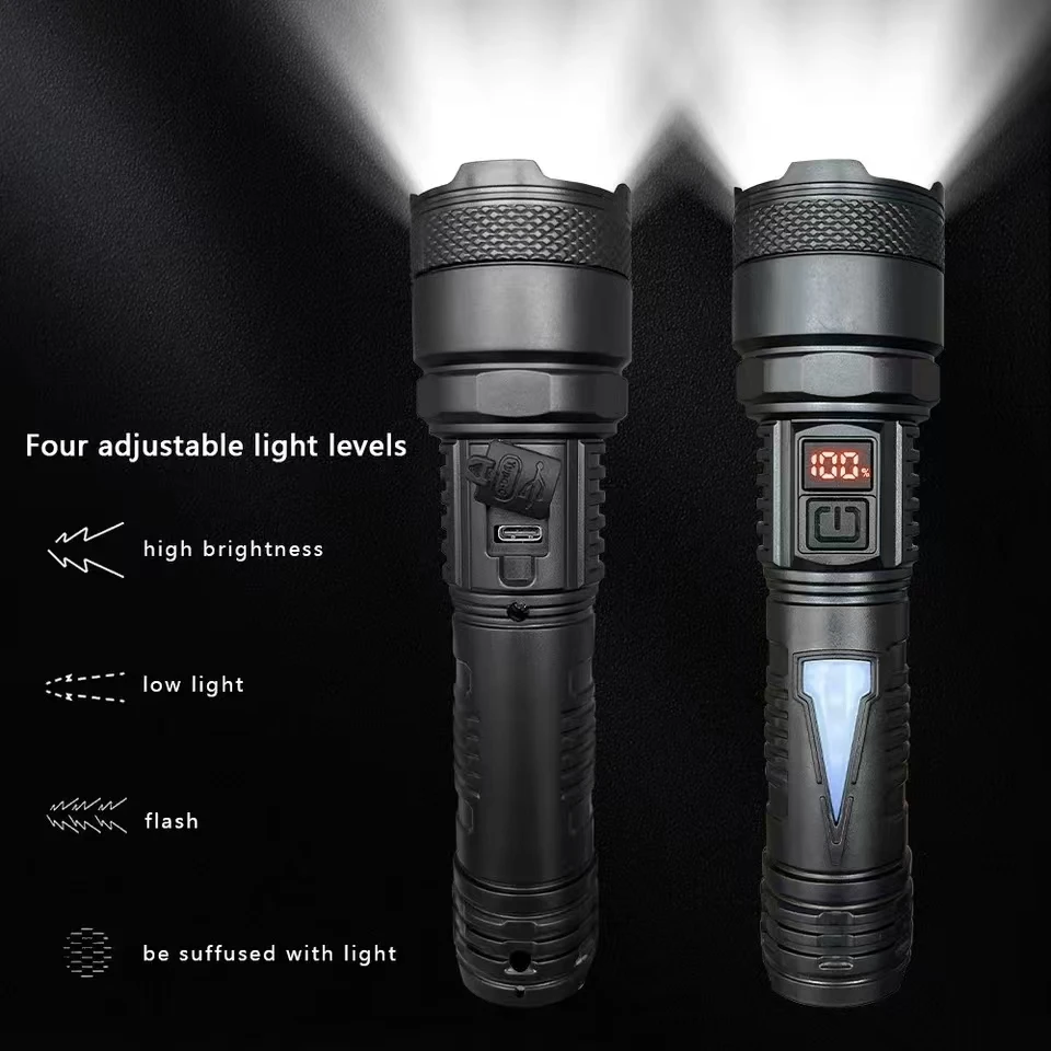 Very Strong Flashlight Long Range Very Powerful Portable Rechargeable Led Lamp Lanterna Flashlights High Power Ultra Torch Light