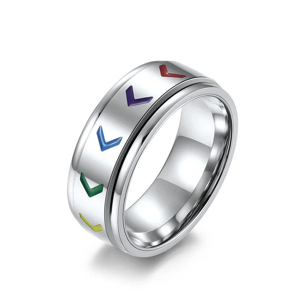 Anxiety Ring For Women Rainbow Stainless Steel Rings Trend Punk Rings Jewelry Anti Stress Ring Rotate Gift