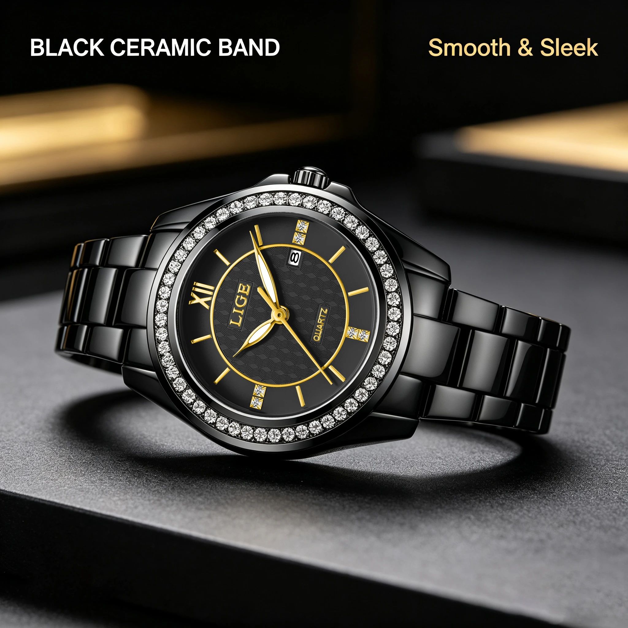 LIGE Women's wristwatch Elegant Ceramic Fashion Luminous Calendar Luxury Ladies Watch Casual Waterproof Quartz Watch for Women